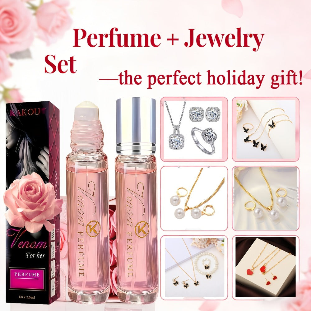 Pheromone Perfume & Jewelry Gift Set for Women 6-8 Hours - 2 Piece Fragrance Accessory Bundle for Bath Time, Home Spa and Personal Care
