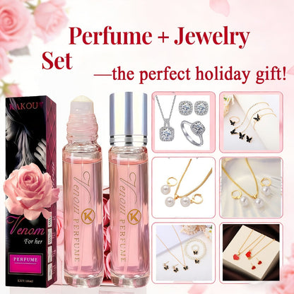 Pheromone Perfume & Jewelry Gift Set for Women 6-8 Hours - 2 Piece Fragrance Accessory Bundle for Bath Time, Home Spa and Personal Care