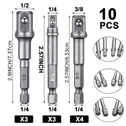Impact Socket Adapter Set – 1/2" 3/8" 1/4" Square Drive Hex Bit Adapter for Drills & Impact Drivers, Extension Socket Converter