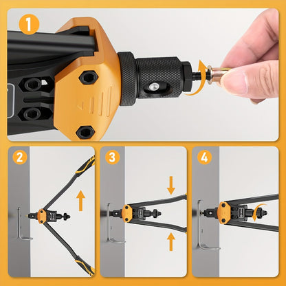 Rivet Nut Tool Kit 16-Inch – Hand Riveter Set with 15 Mandrels M3-M12 & 6-32 to 1/2-13, 300 Metric & SAE Rivet Nuts Included