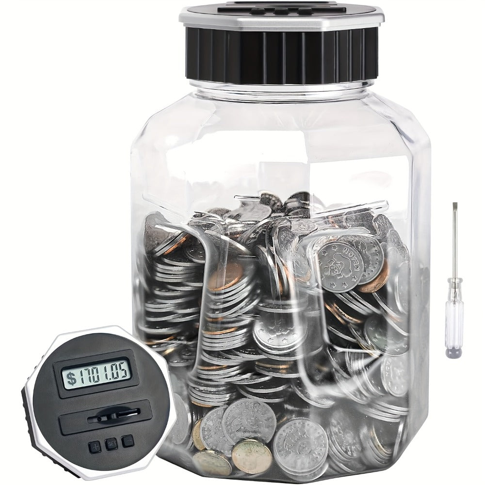 Digital Coin Counting Piggy Bank for Adults, Extra Large 2.4L LCD Counter Jar, Transparent Acrylic Money Saving Bank with Display