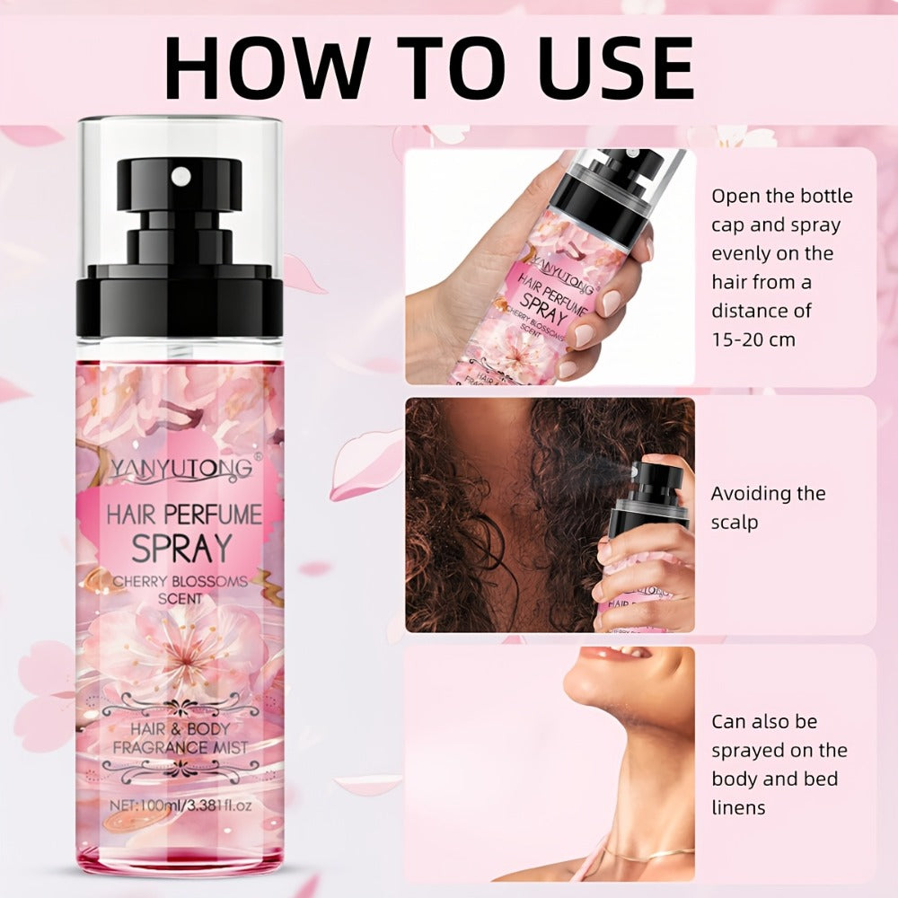 Hair Perfume Mist Cherry Blossom Scent 100ml - Fragrance Non-Greasy No-Wash Aromatic Hair for Bath Time, Home Spa and Personal Care