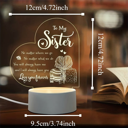 Night Light Sister Galaxy Floral Acrylic Sign with Round Base, Corded Tabletop Display and One-Piece Configuration