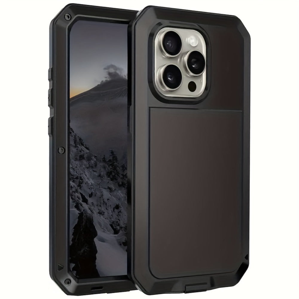 Heavy Duty iPhone Case Metal Frame Built-in Glass Screen Protector Dustproof Shockproof Full Body for iPhone 16 Pro 16 Plus 16 15 Pro Max 15
