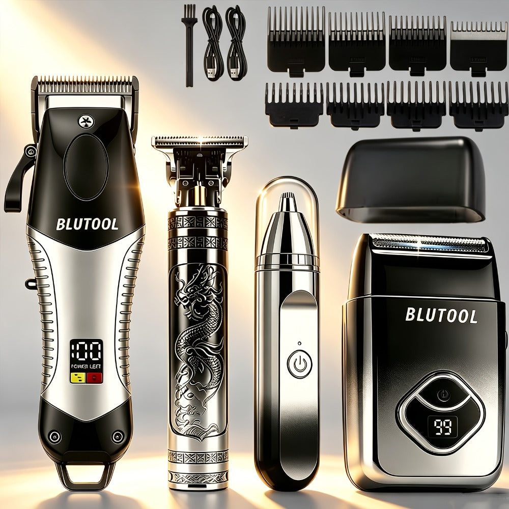 4-in-1 Cordless Grooming Kit for Men – Hair Clipper, Beard Trimmer, Electric Shaver & Nose Trimmer, Rechargeable Professional Hair Cutting