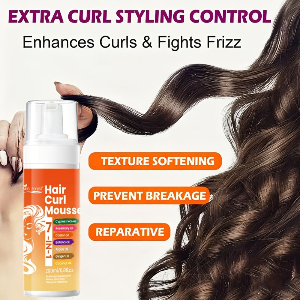 Curl Defining Hair Foam Mousse 200ml Smoothing Styling for Natural Fluffy Elastic Curls, Frizz Control for Wavy Coily Hair