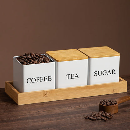 Black & White Ceramic Storage Jars Set of 3 – Airtight Kitchen Canisters for Coffee Beans, Tea, Sugar & Spices