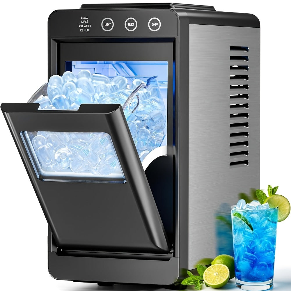 Countertop Ice Maker – 26 Lbs in 24 Hours, Selectable Ice Size, Internal Lighting, Self-Cleaning Portable Ice Machine with Basket & Scoop