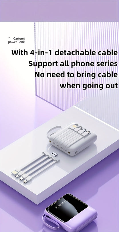 Power Bank 10000mAh with Built-In Cable Set, 5W/15W/22.5W selections, Display and Lanyard for Travel