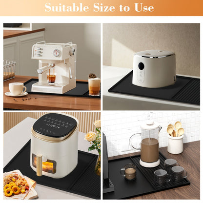 Coffee Bar Mat Silicone with Raised Edges 2-in-1 - Dish Drying Mat for Countertop, Coffee Maker Espresso Machine Mat