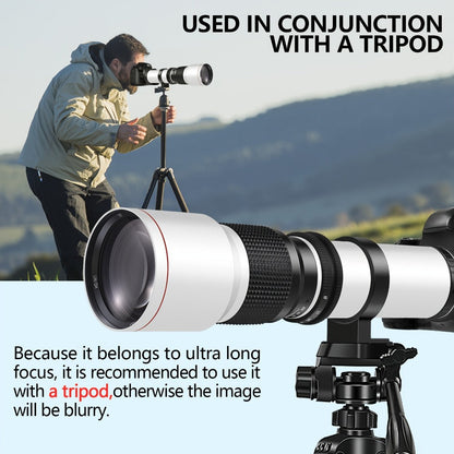 500mm F/8 Manual Focus Telephoto Lens for Canon EF & Nikon F Mount DSLR Cameras – T-Mount Zoom Lens with Adapters