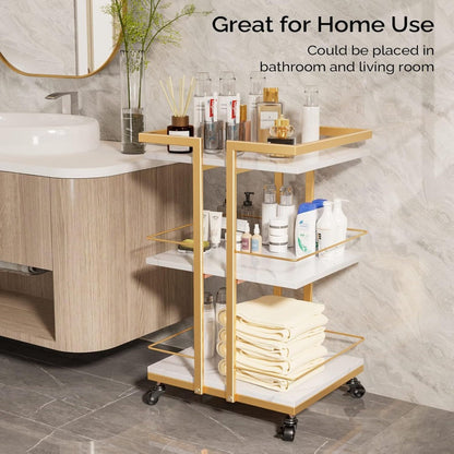 Three-Shelf Rolling Salon Trolley with Side Handles, Locking Casters and Four Color Configurations