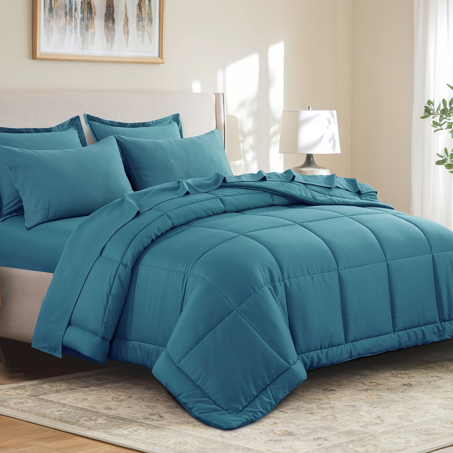 7 Piece Comforter Set Luxury Soft Fluffy Bedding All Season Bed in a Bag with Comforter Fitted Sheet Flat Sheet Pillowcases Hypoallergenic