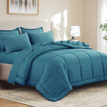 7 Piece Comforter Set Luxury Soft Fluffy Bedding All Season Bed in a Bag with Comforter Fitted Sheet Flat Sheet Pillowcases Hypoallergenic