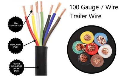 7-Way Trailer Wire 14 Gauge CCA 7 Conductor Color-Coded Heavy Duty Wiring Harness for Trailer RV Camper – 50FT or 100FT