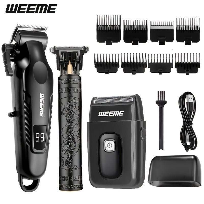 3-in-1 Hair Clipper Grooming Kit for Men – WEEME USB Rechargeable Cordless Beard Trimmer & Body Shaver Set, Home Barber Hair Cutting Kit