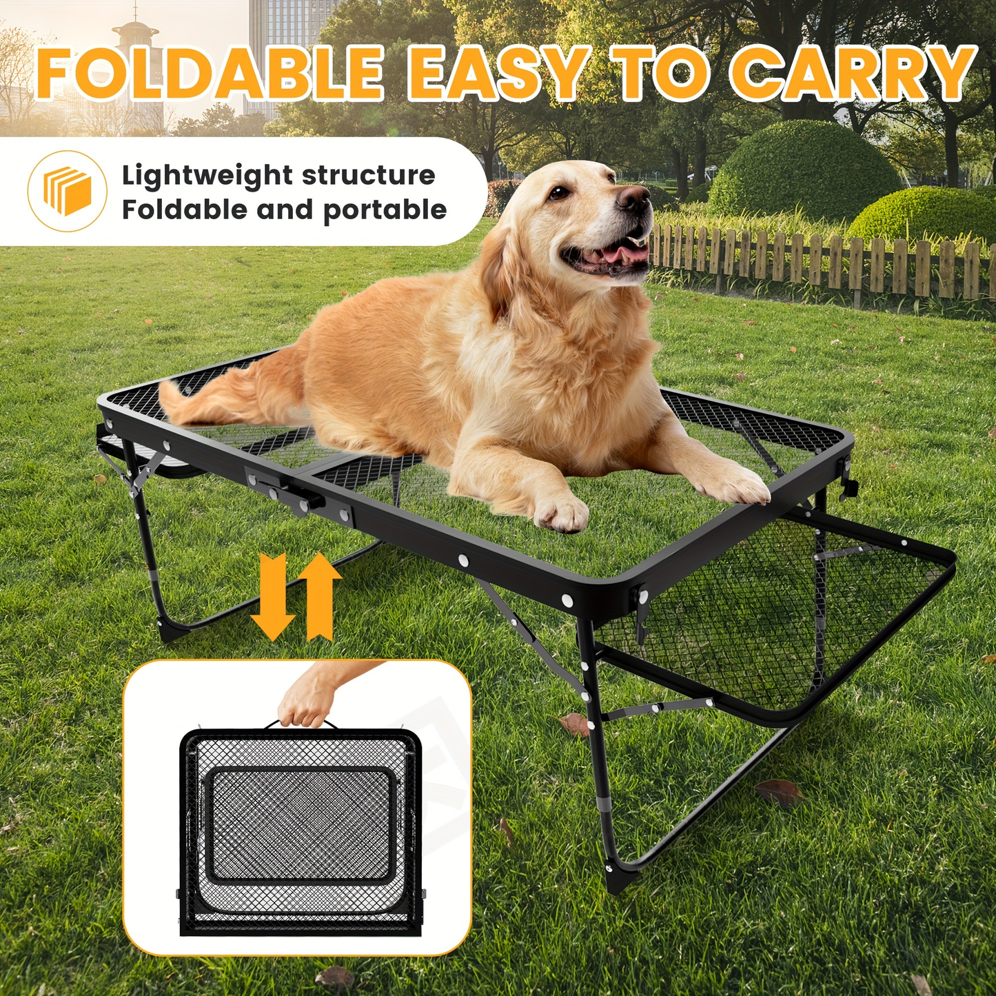 Portable Folding Camping Table with 2 Wingboards & Mesh Top – Height Adjustable Outdoor Grill Side Table for Picnic Barbecue Beach