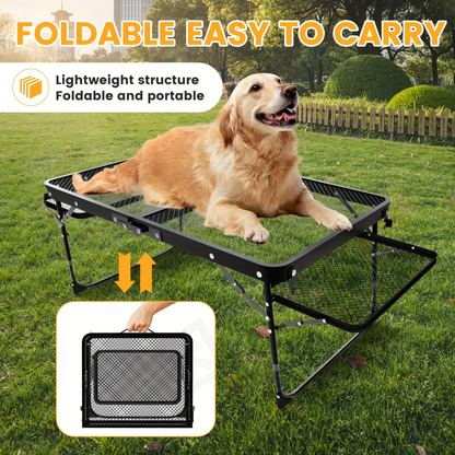 Portable Folding Camping Table with 2 Wingboards & Mesh Top – Height Adjustable Outdoor Grill Side Table for Picnic Barbecue Beach