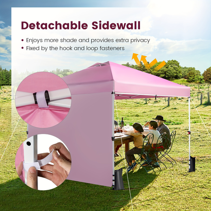 Pink 10x10ft Commercial Pop-Up Canopy Tent with Sidewall, Hanging Bars, Crossbars and Banner Strip