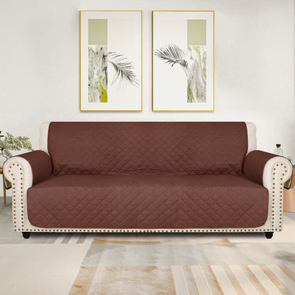 Sofa Cover Five-Layer Quilted Microfiber Protector with Elastic Strap and Foam Anchors for 3 or 4 Seats