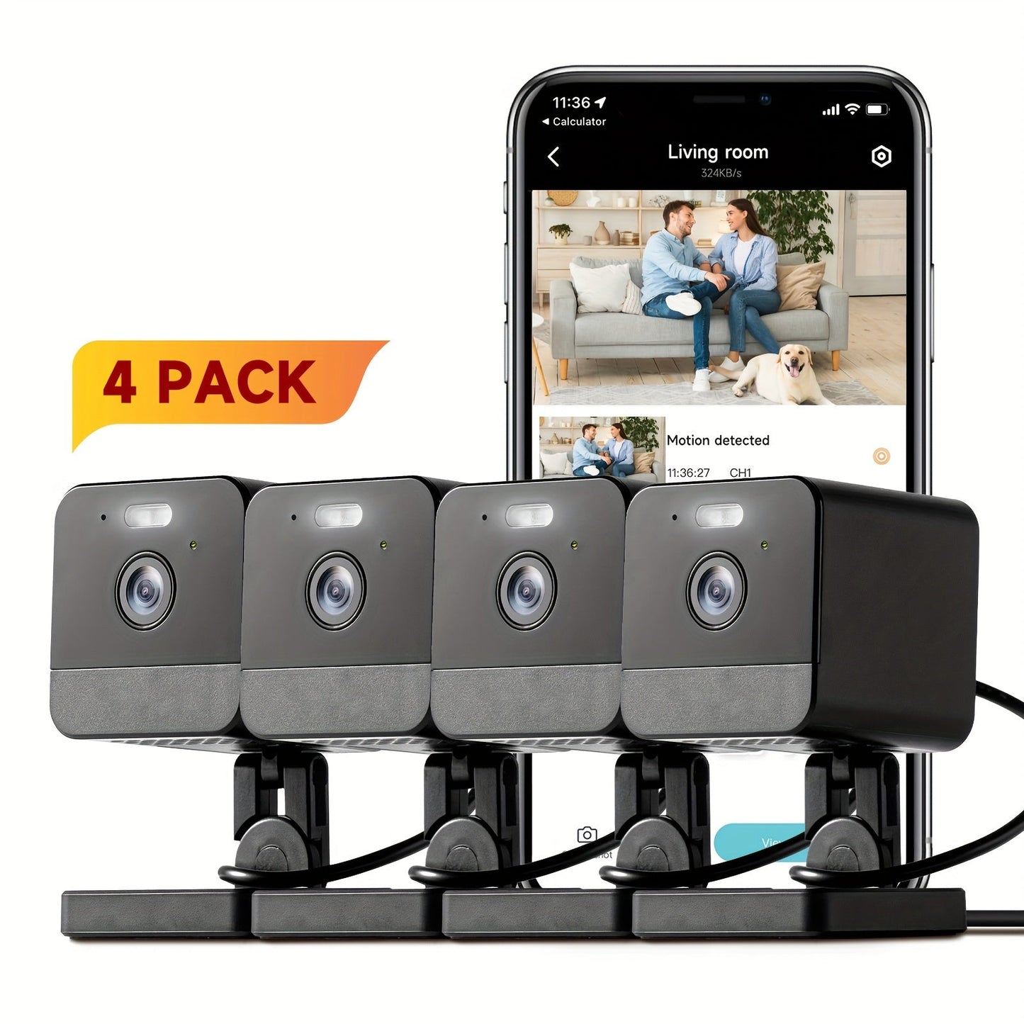 Indoor Security Camera 4-Pack with Dual-Band WiFi, Color Night Vision, Two-Way Audio and Multiple Storage Options