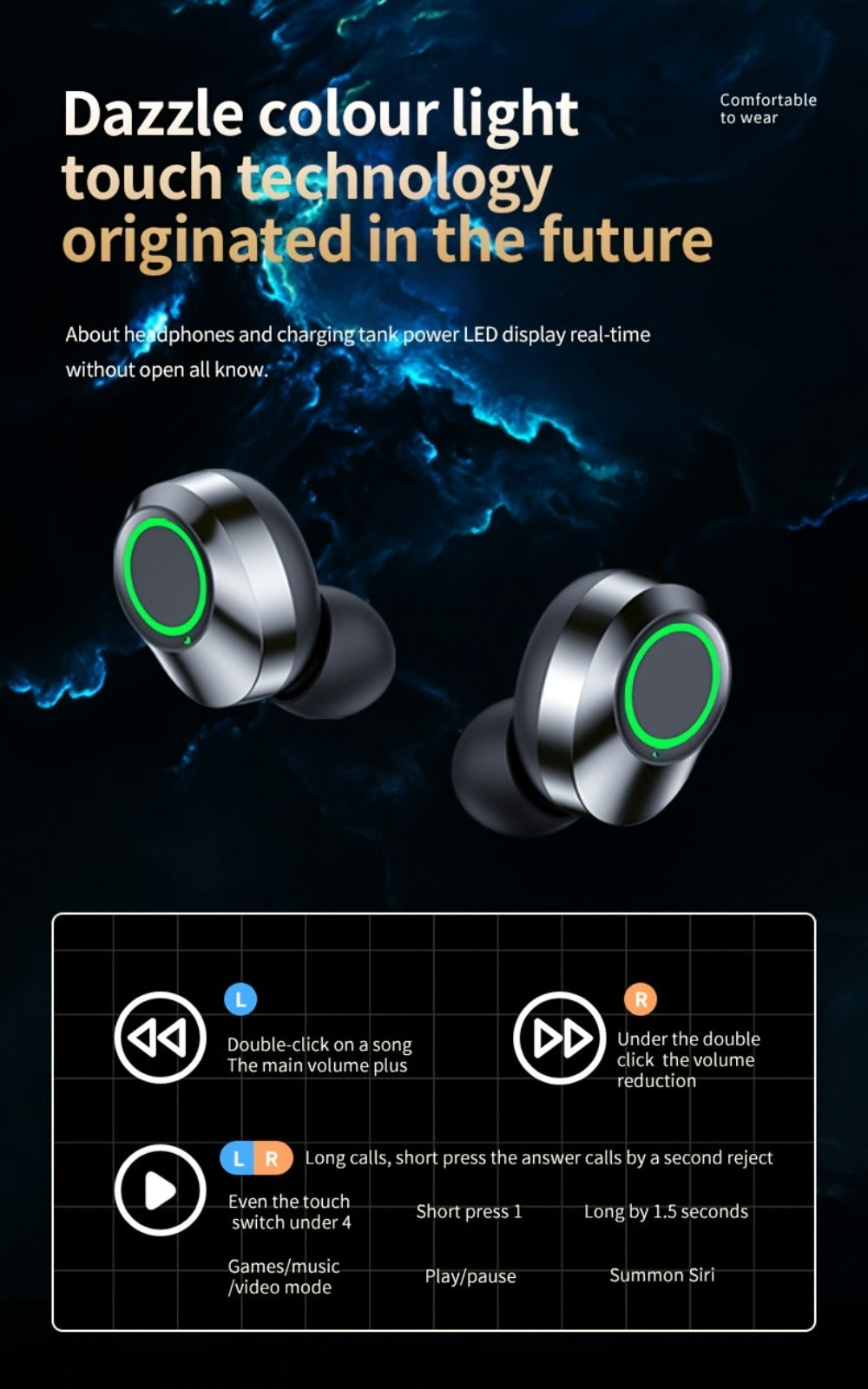 True Wireless Earbuds Bluetooth 5.4 Sport Design with 800mAh Mirror-Display Case and Passive Noise Isolation