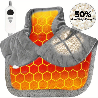 Heating Pad for Neck & Shoulders – 130W Graphene Weighted Electric Pad, 6 Heat Settings, 4 Timers, Auto Shut-Off, Machine Washable