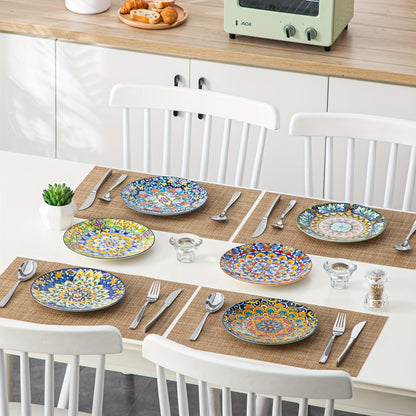 Bohemian Ceramic Dessert Plate Set of 6 – 8.5 Inch Colorful Abstract Pattern Dinnerware, Glazed Porcelain Plates