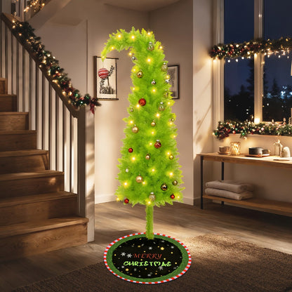 6 Foot Artificial Christmas Tree with Lights Tree Skirt and Christmas Ball Bendable Xmas Tree for Entryways, Bedrooms and Living Spaces