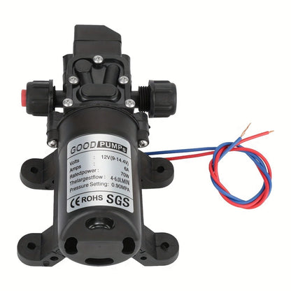 12V DC High Pressure Diaphragm Water Pump 70W Self Priming Pump 6L/Min 0.9MPA Portable for Entryways, Bedrooms and Living Spaces