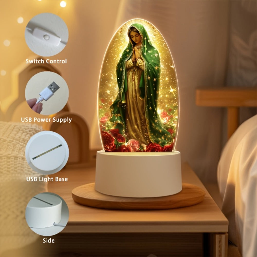 Guadalupe Prayer Light with White LED & Switch Control - Virgin Mary Night Light for Entryways, Bedrooms and Living Spaces