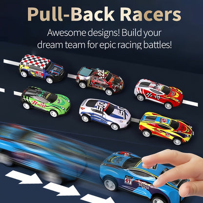 64 Pcs Pull Back Toy Car Set with City Map, Traffic Signs & Storage Box, 56 Mini Die-Cast Vehicles for Kids Boys Girls Ages 3+