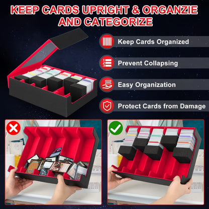 Trading Card Storage Box 5-Row 3900+ Capacity – Card Deck Case with 48 Colorful Dividers & 5 Foam Supporters for MTG Commander Yu-Gi-Oh