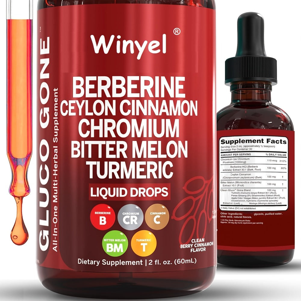 Blood Sugar Support Liquid Drops with Ceylon Cinnamon Berberine Bitter Melon Gymnema Chromium Turmeric Panax Ginseng