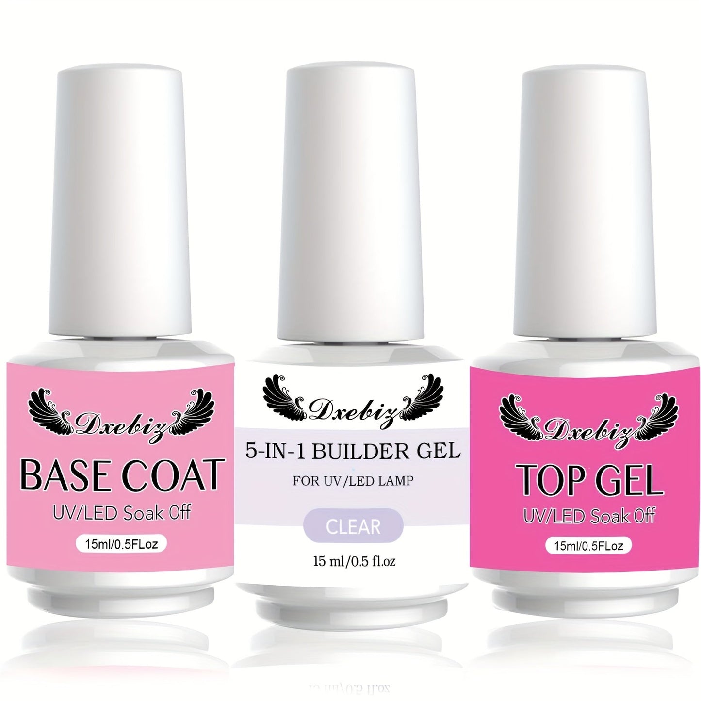 Builder Gel Nail Kit 5-in-1 Clear Nail Extension Gel Set – Primer Brush Repair Gel Nail Strengthening Overlay Kit 0.51oz