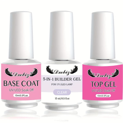 Builder Gel Nail Kit 5-in-1 Clear Nail Extension Gel Set – Primer Brush Repair Gel Nail Strengthening Overlay Kit 0.51oz