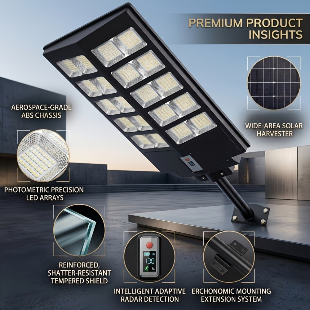 Solar Street Lights Outdoor 800 LED with Motion Sensor, 6500K Dusk to Dawn Flood Light, Remote Control