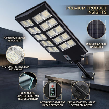Solar Street Lights Outdoor 800 LED with Motion Sensor, 6500K Dusk to Dawn Flood Light, Remote Control