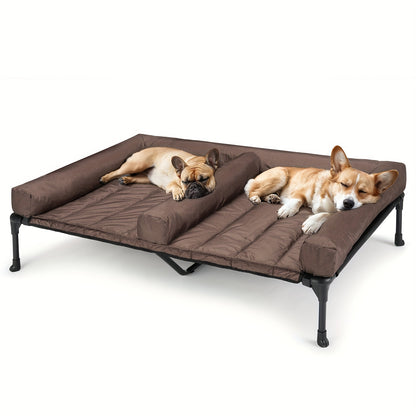Elevated Cooling Dog Bed Double Slot – Veehoo XL/XXL Raised Pet Cot with Removable Cushion for 2 Medium Dogs | Breathable Teslin Mesh