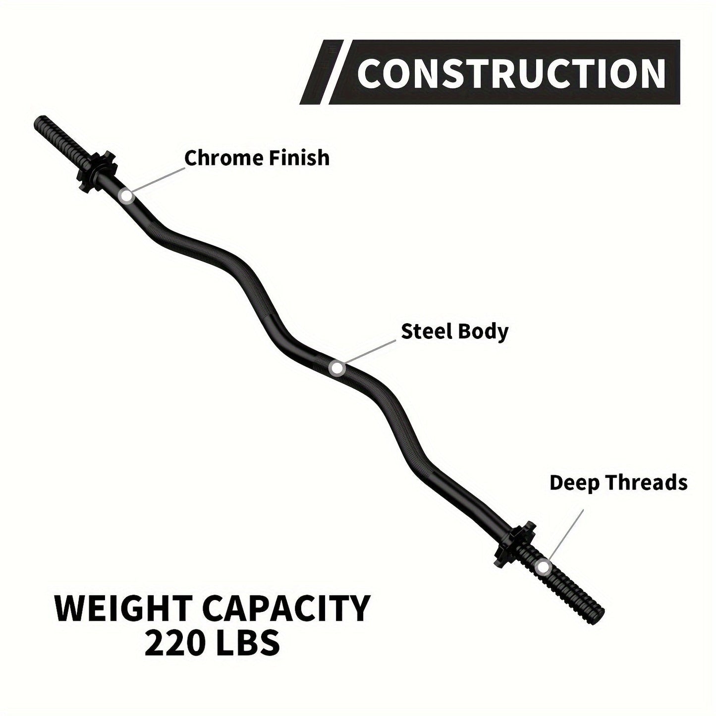 Fitness Equipment 47-Inch Alloy Steel EZ Curl Bar for One-Inch Plates with Two Spin-Lock Collars