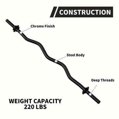 Fitness Equipment 47-Inch Alloy Steel EZ Curl Bar for One-Inch Plates with Two Spin-Lock Collars