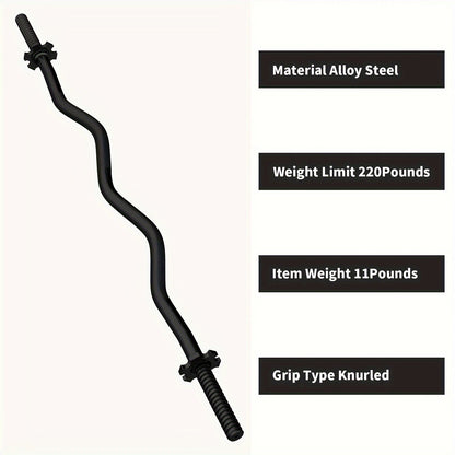 Fitness Equipment 47-Inch Alloy Steel EZ Curl Bar for One-Inch Plates with Two Spin-Lock Collars