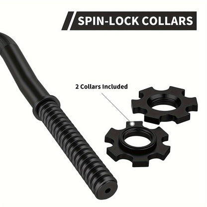 Fitness Equipment 47-Inch Alloy Steel EZ Curl Bar for One-Inch Plates with Two Spin-Lock Collars