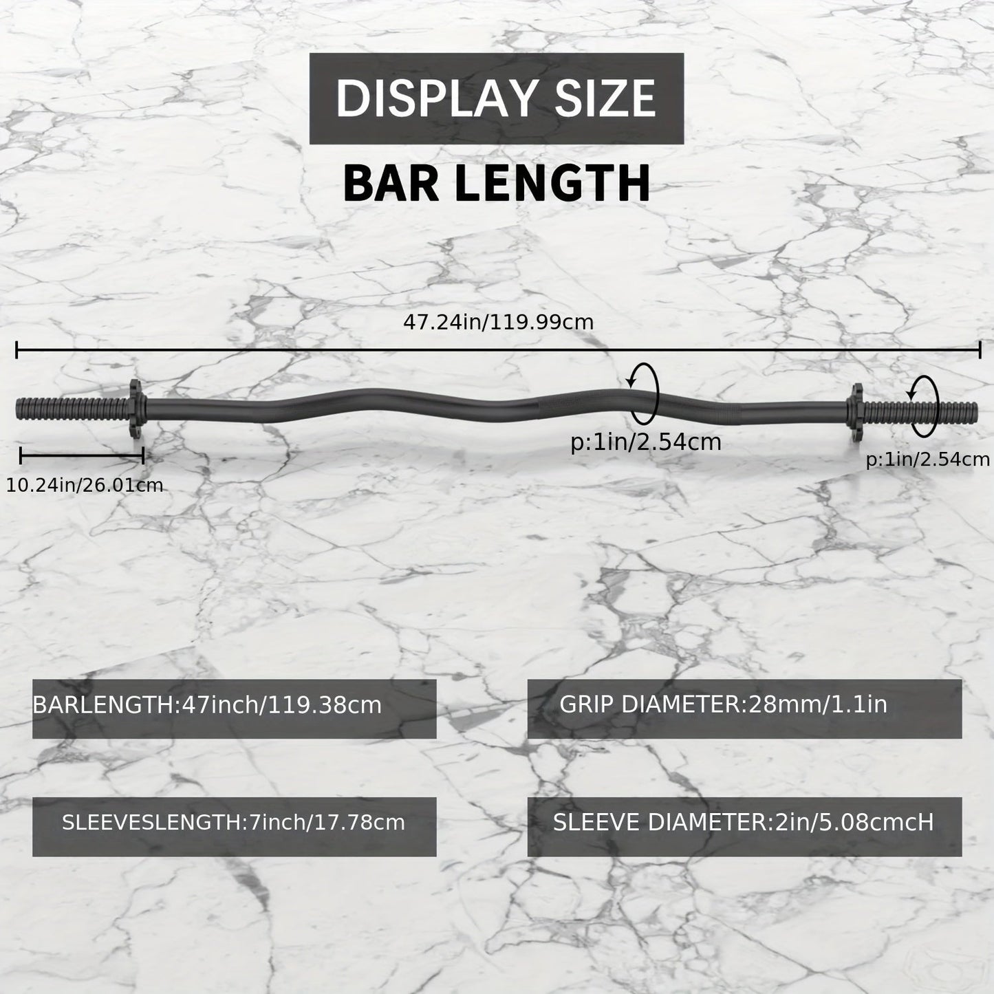 Fitness Equipment 47-Inch Alloy Steel EZ Curl Bar for One-Inch Plates with Two Spin-Lock Collars