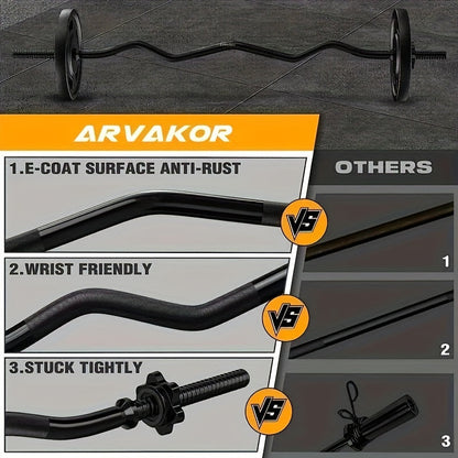 Fitness Equipment 47-Inch Alloy Steel EZ Curl Bar for One-Inch Plates with Two Spin-Lock Collars