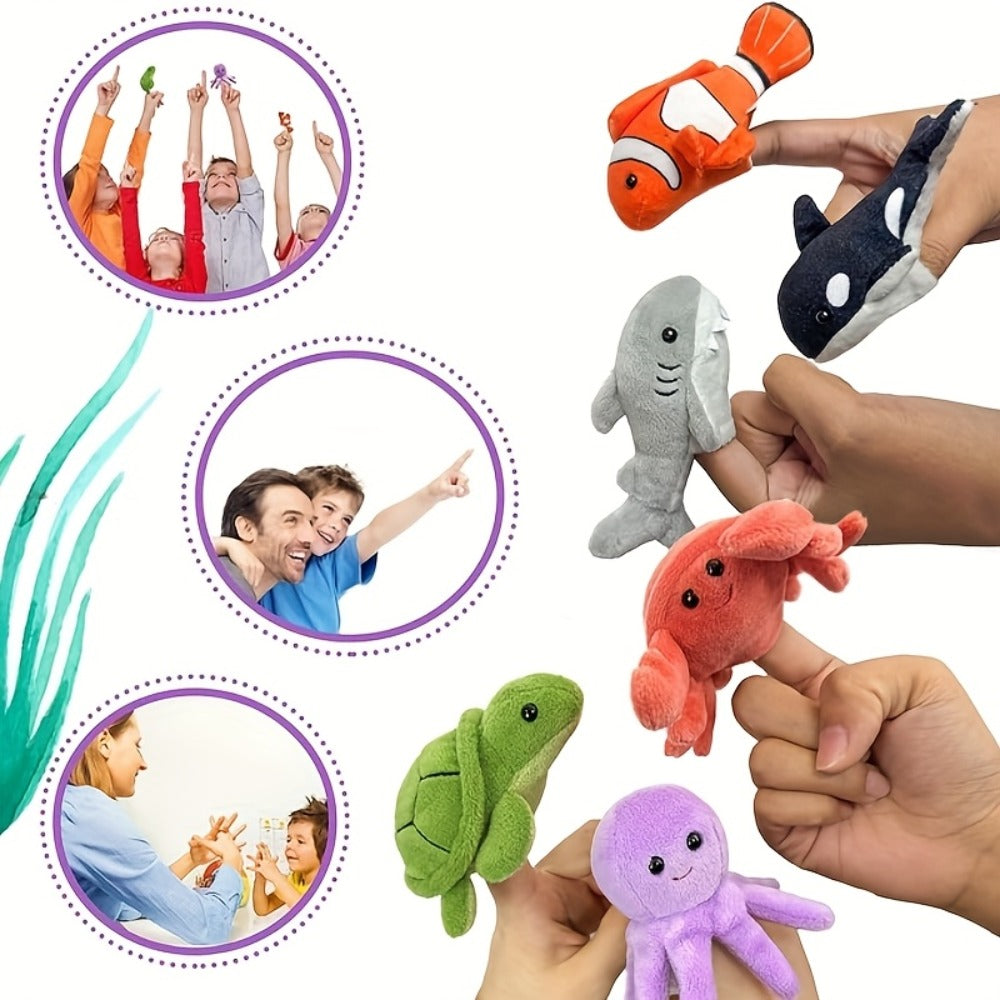 Sea Animal Finger Puppets Set 6pcs for Kids, Realistic Ocean Creature Hand Puppets for Storytelling
