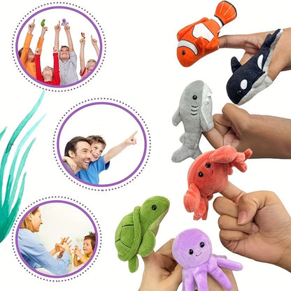 Sea Animal Finger Puppets Set 6pcs for Kids, Realistic Ocean Creature Hand Puppets for Storytelling