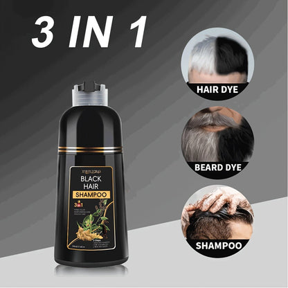Hair Color Shampoo, YANYUTONG 3-in-1 Black Hair and Beard Color Two-Pack with 500ml Bottles