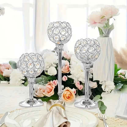 Crystal Candle Holders Set of 3 - Windproof Glass Taper Candle Holder for Wedding Table Centerpiece