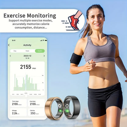 Smart Ring Health & Fitness Tracker Titanium – IP68 Waterproof, Sleep Heart Rate Step Calorie Stress Monitor, BLE 5.3 Magnetic Charging